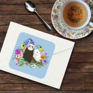 Schoon Maanzieke Blauwe Malse Bloemige Fretjes Paa Vierkante Sticker