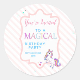 Schoon Magisch Eenhoorn Roze Je bent uitgenodigd Ronde Sticker