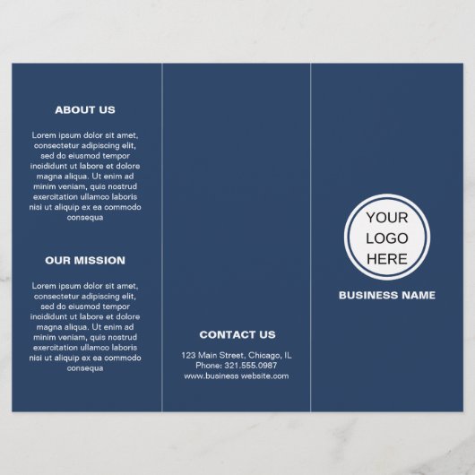 Schoon marineblauw bedrijfslogo trifold brochure (Voorkant)