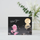 Schoon Meermin in Roze met Volle Maan Dank Je Briefkaart (Staand voorkant)
