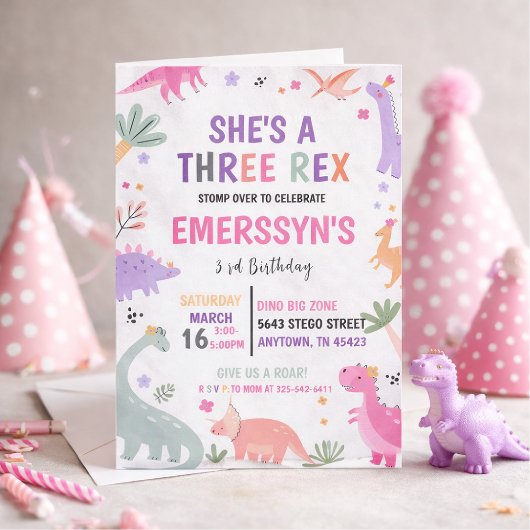 Schoon meisje dinosaurus 3e verjaardag kaart