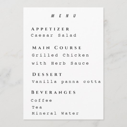 Schoon Menutemplate Modern Eenvoudig Ontvangstmenu Menu (Voorkant)