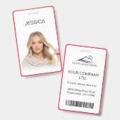 Schoon Minimaal Rood Bedrijfs Pasfoto ID Badge (Voor- en achterkant)