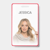 Schoon Minimaal Rood Bedrijfs Pasfoto ID Badge (Voorzijde)