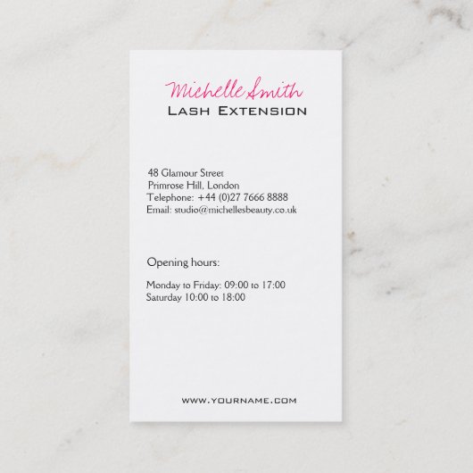Schoon Minimaal Zwart Wimper Extentie Schoonheidss Visitekaartje (Achterkant)