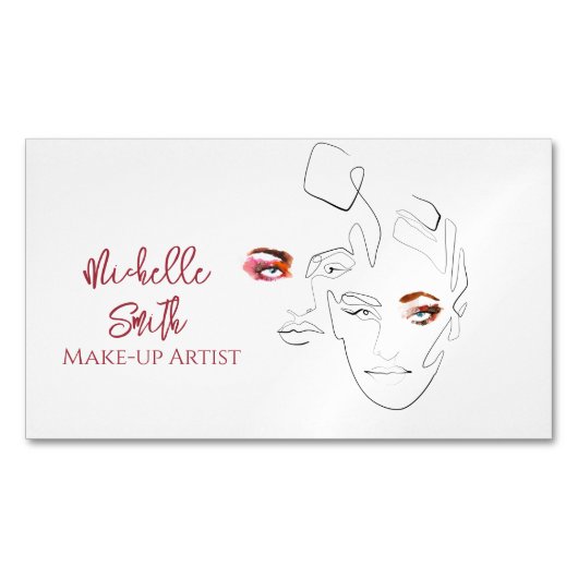 Schoon Minimal Lijn Kunst Waterverf Make-up Arties Magnetisch Visitekaartje (Voorkant)