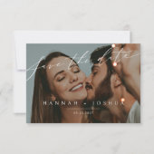 Schoon Minimalistisch Script Horizontale Trouwfoto Save The Date (Voorkant)