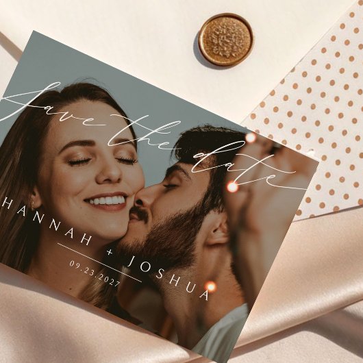 Schoon Minimalistisch Script Horizontale Trouwfoto Save The Date
