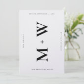 Schoon Minimalistisch Trouw Monogram Wit Modern Save The Date (Staand voorkant)