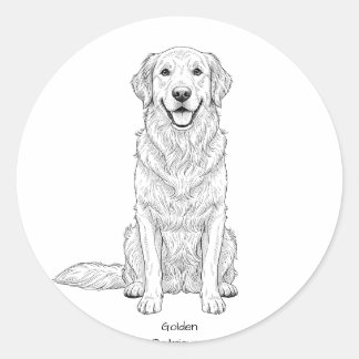 Schoon Minimalistische Gouden Retriever Lijnkunst  Ronde Sticker