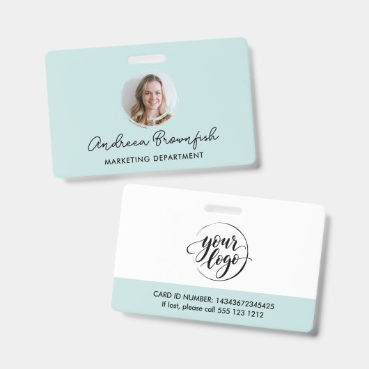 Schoon Mintgroen Foto Logo Professioneel Toegangs- Badge (Voor- en achterkant)
