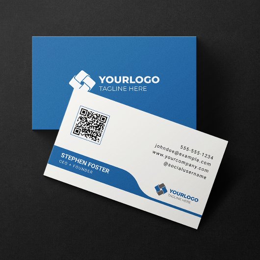 Schoon & Modern Corporatief Blauw QR Code Aangepas Visitekaartje