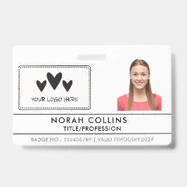 Schoon Modern Zwart Wit Logo Naam Foto ID Badge