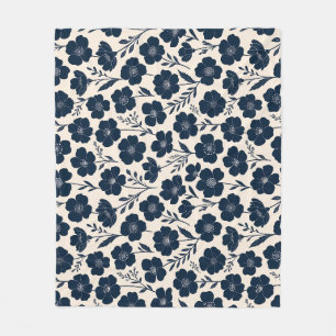 Schoon monochroom wildbloemen in marineblauw op cr fleece deken