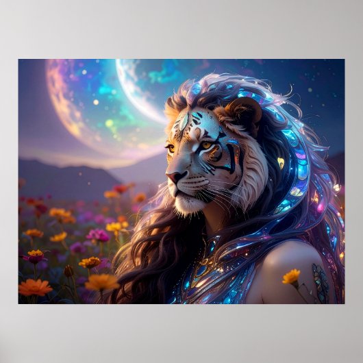 Schoon mythisch Tijger Godin met Saturnus Rijzend Poster (Voorkant)