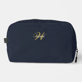 Schoon Navy Blauwe Gouden Monogram Accessoires Toilettasje