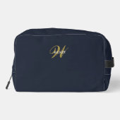 Schoon Navy Blauwe Gouden Monogram Accessoires Toilettasje (Achterkant)