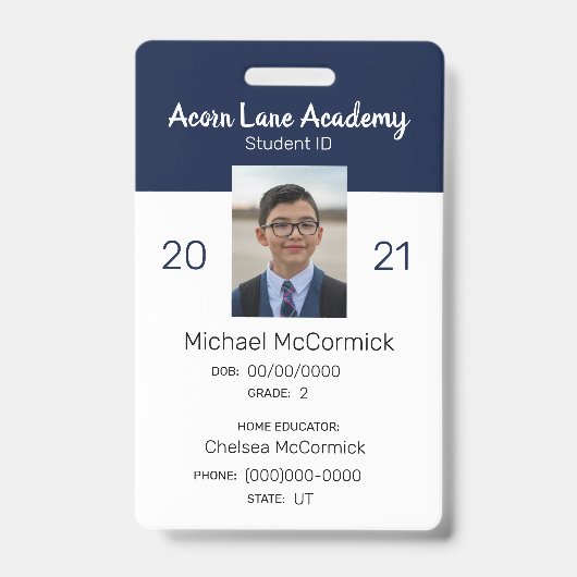 Schoon Navy Homeschool Student ID-badge Badge (Voorzijde)