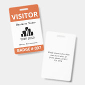 Schoon oranje witte bezoekerslogo sjabloon badge (Voor- en achterkant)