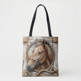 Schoon Paard Touw Houtsnijwerk Tote Bag