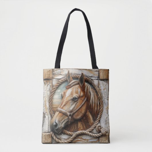 Schoon Paard Touw Houtsnijwerk Tote Bag (Voorkant)