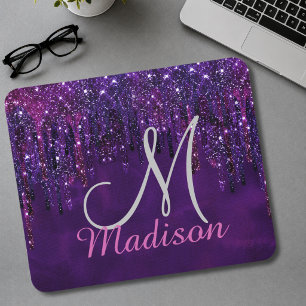 Schoon paars roze eenhoorn glitterslijm monogram muismat