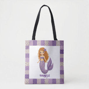 Schoon Paarse Zeemeermin Quilt Personaliseer Tote Bag