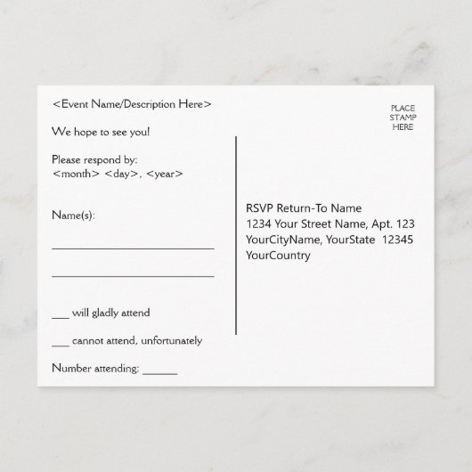 Schoon, respectabele "R.S.V.P." Briefkaart (Achterkant)