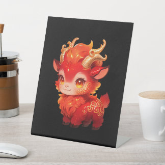 Schoon Rode Vurige Baby Geit Anime Fantasy Mascott Reclamebord Met Voetstuk