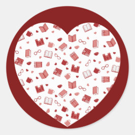 Schoon rood boek en leespatroon op het hart ronde sticker