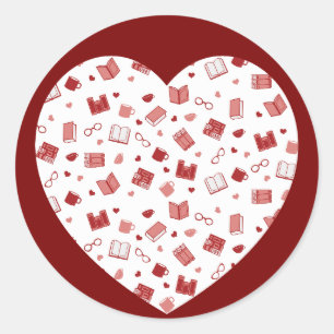 Schoon rood boek en leespatroon op het hart ronde sticker