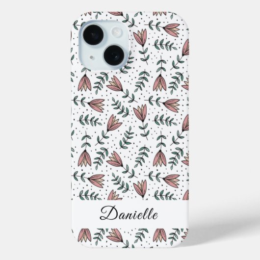 Schoon Roze Bloem Bloemen Patroon Naam Case-Mate iPhone Case (Achterkant)