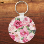 Schoon Roze Crème Rozen Bloemige Liefde Sleutelhanger (Achterkant)