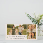 Schoon Roze Kerstmis 3 Foto Botanisch Kunstwerk Feestdagenkaart (Staand voorkant)