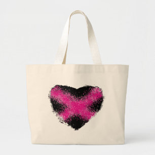 Schoon roze op zwarte glitter stippen hart kruis grote tote bag