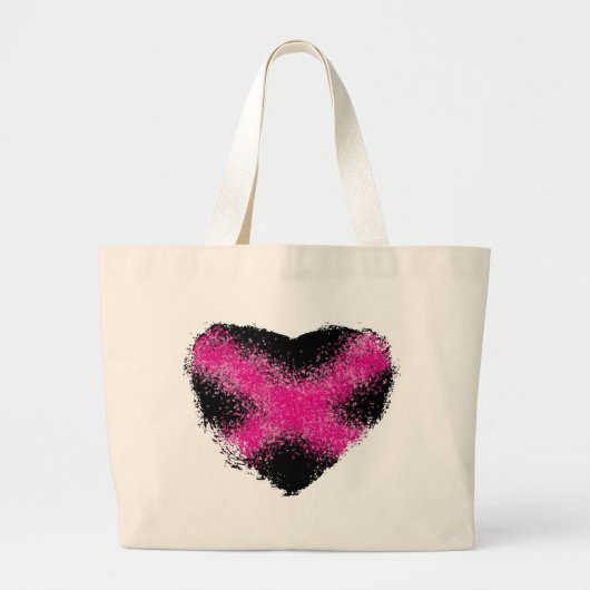 Schoon roze op zwarte glitter stippen hart kruis grote tote bag (Voorkant)