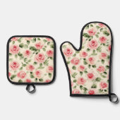 Schoon Roze Rozen Bloemen Ovenwant & Pannenlap Set (Voorkant)