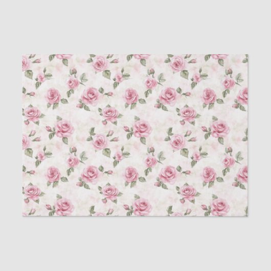 Schoon Roze Rozen Bloemige Bruiloft Douche Tissuepapier (Voorkant)