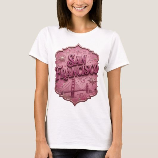 Schoon Roze SAN FRANCISCO 3D-tekstkunst T-shirt (Voorkant)