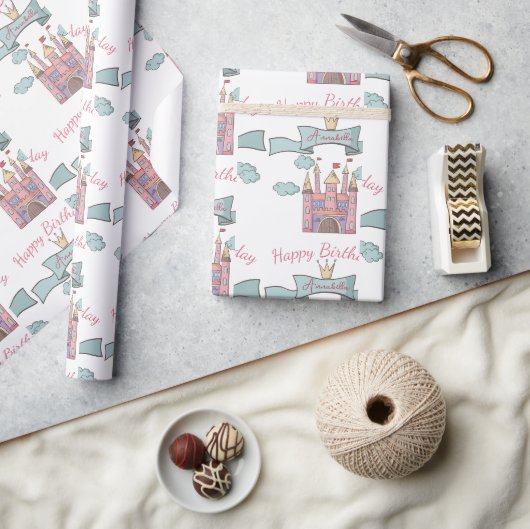 Schoon Roze Sprookjes Prinses Kasteel Aangepaste N Cadeaupapier (Crafts)
