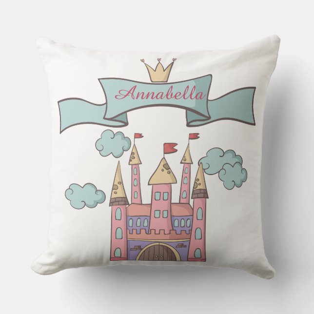 Schoon Roze Sprookjes Prinses Kasteel Aangepaste N Kussen (Voorkant)