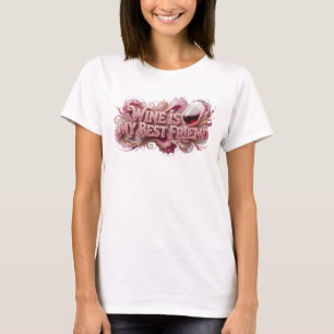 Schoon Roze WIJN IS MIJN BÈSTE VRIEND Shirt Ontwer