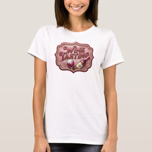 Schoon Roze WIJNPROEVERIJ Print T-shirt (Voorkant)