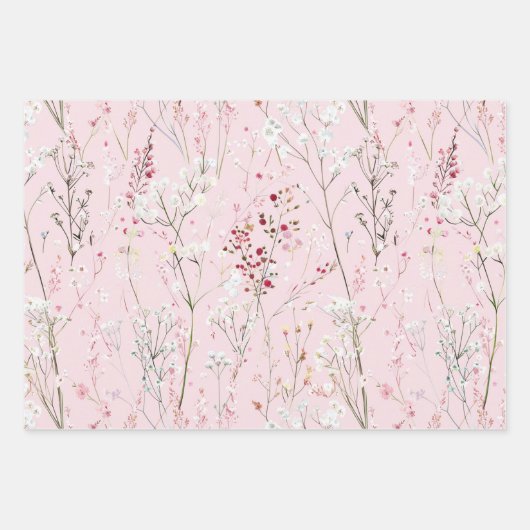 Schoon Roze Wit Bloemig Bruidsfeest Inpakpapier Vel (Voorkant 2)