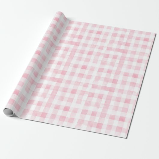 Schoon Roze Wit Geruit Strepen Bruiloft Feest Cadeaupapier (Uitgerold)