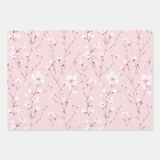 Schoon Roze Witte Bloemen Bruids Bruiloft Inpakpapier Vel (Voorkant 2)