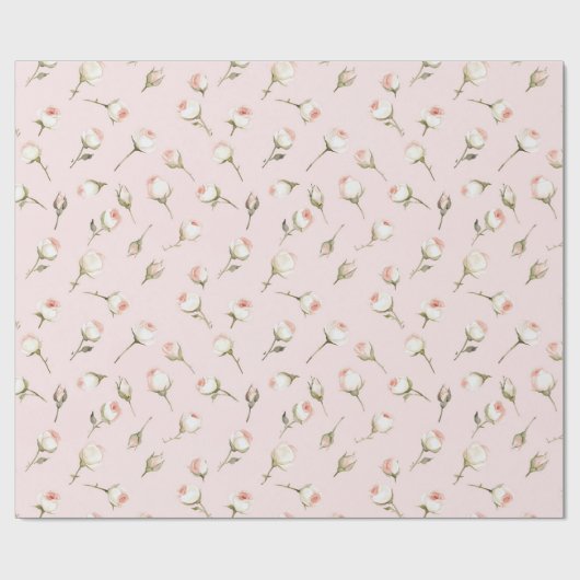 Schoon Roze Witte Rozen Bloemrijke Bruiloft Shower Cadeaupapier (Vlak)