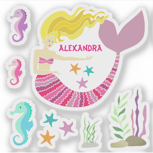 Schoon Roze Zeemeermin Onder De Zee Vinyl Sticker (Voorkant)