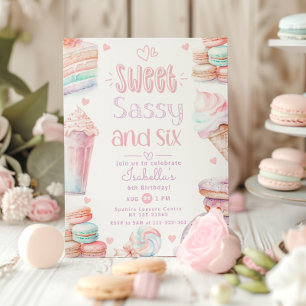 Schoon, sassy en zes pastelkleurige snoepjes 6de v kaart
