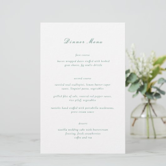 Schoon Smaragdgroen Elegant Trouwmenu (Staand voorkant)